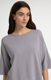 Oversized Fine-Knit T-Shirt Boat Neckline - YAYA
