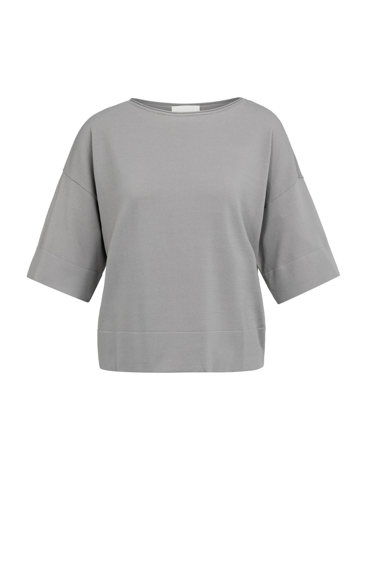 Oversized Fine-Knit T-Shirt Boat Neckline - YAYA - Storm Cloud Grey