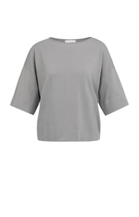 Oversized Fine-Knit T-Shirt Boat Neckline - YAYA - Storm Cloud Grey
