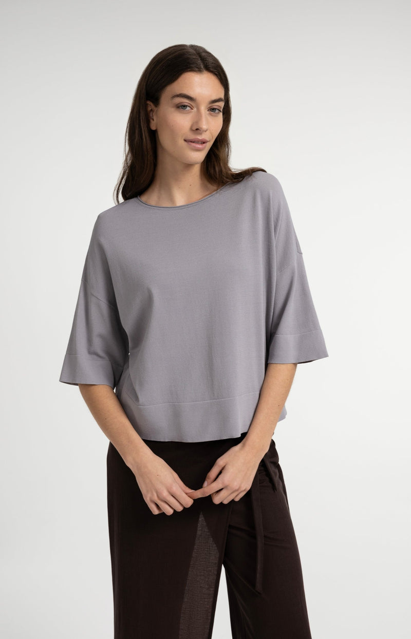 Oversized Fine-Knit T-Shirt Boat Neckline - YAYA