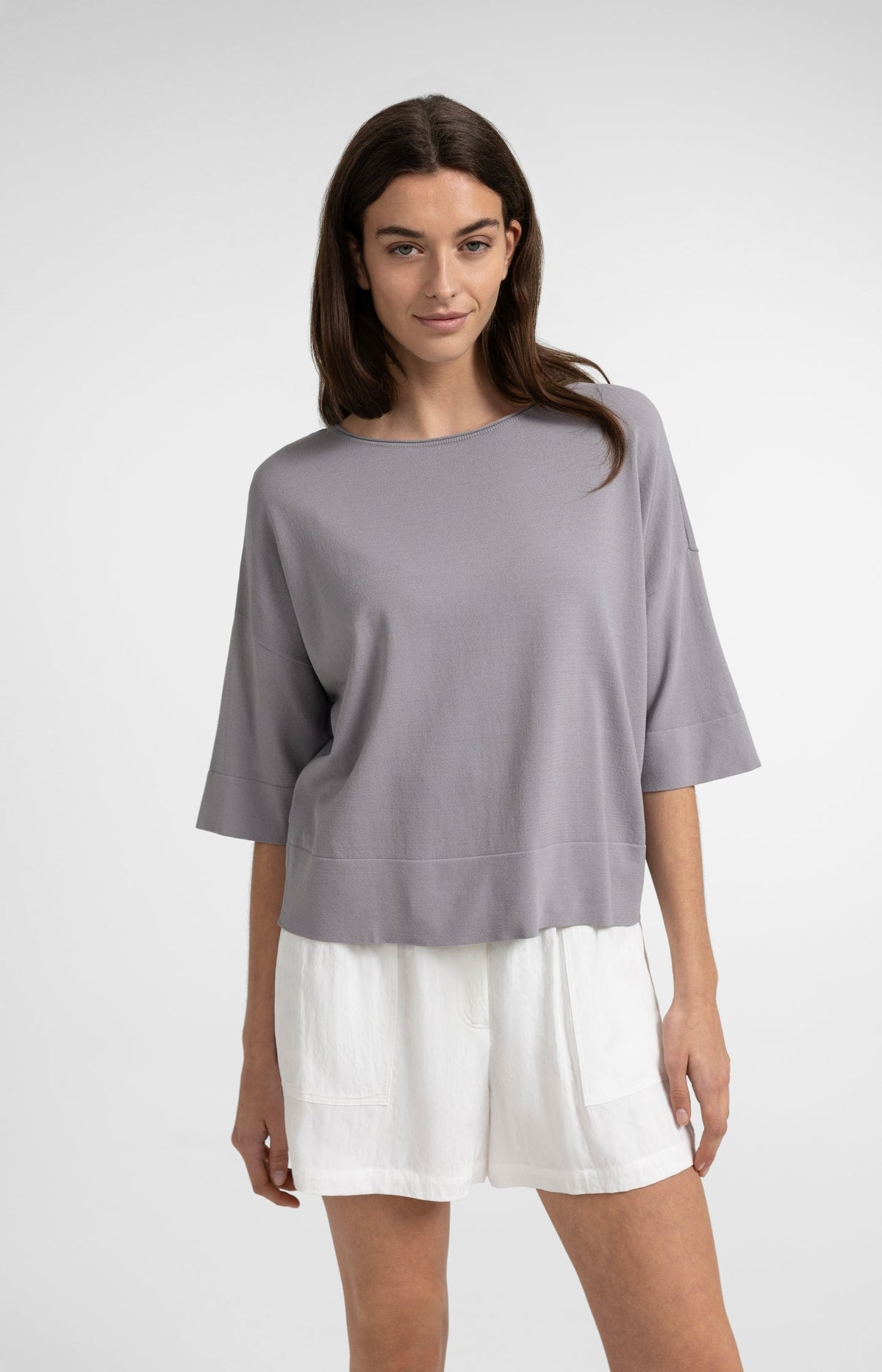 Oversized Fine-Knit T-Shirt Boat Neckline - YAYA