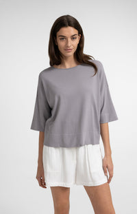 Oversized Fine-Knit T-Shirt Boat Neckline - YAYA