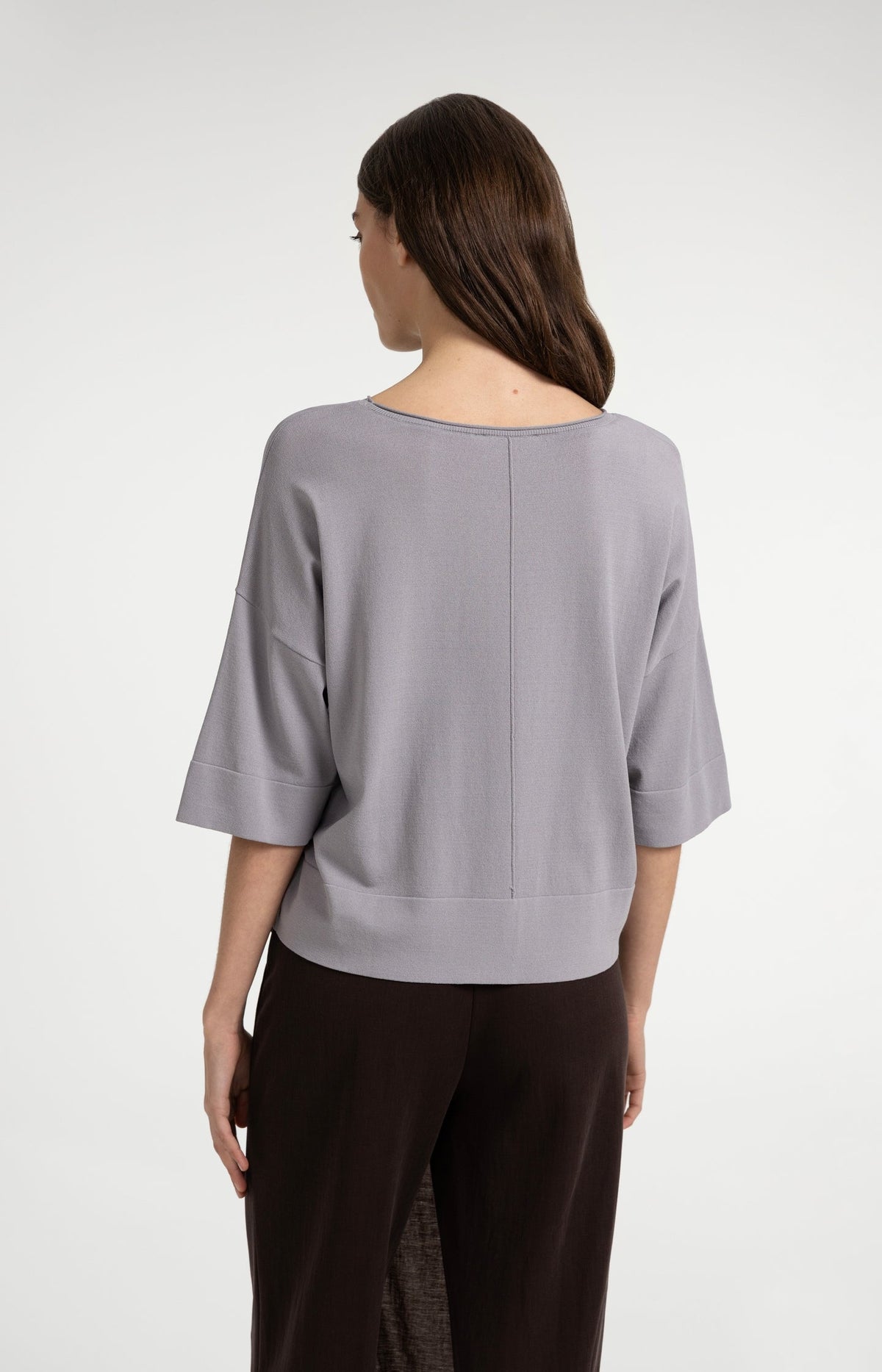 Oversized Fine-Knit T-Shirt Boat Neckline - YAYA