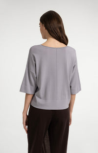 Oversized Fine-Knit T-Shirt Boat Neckline - YAYA