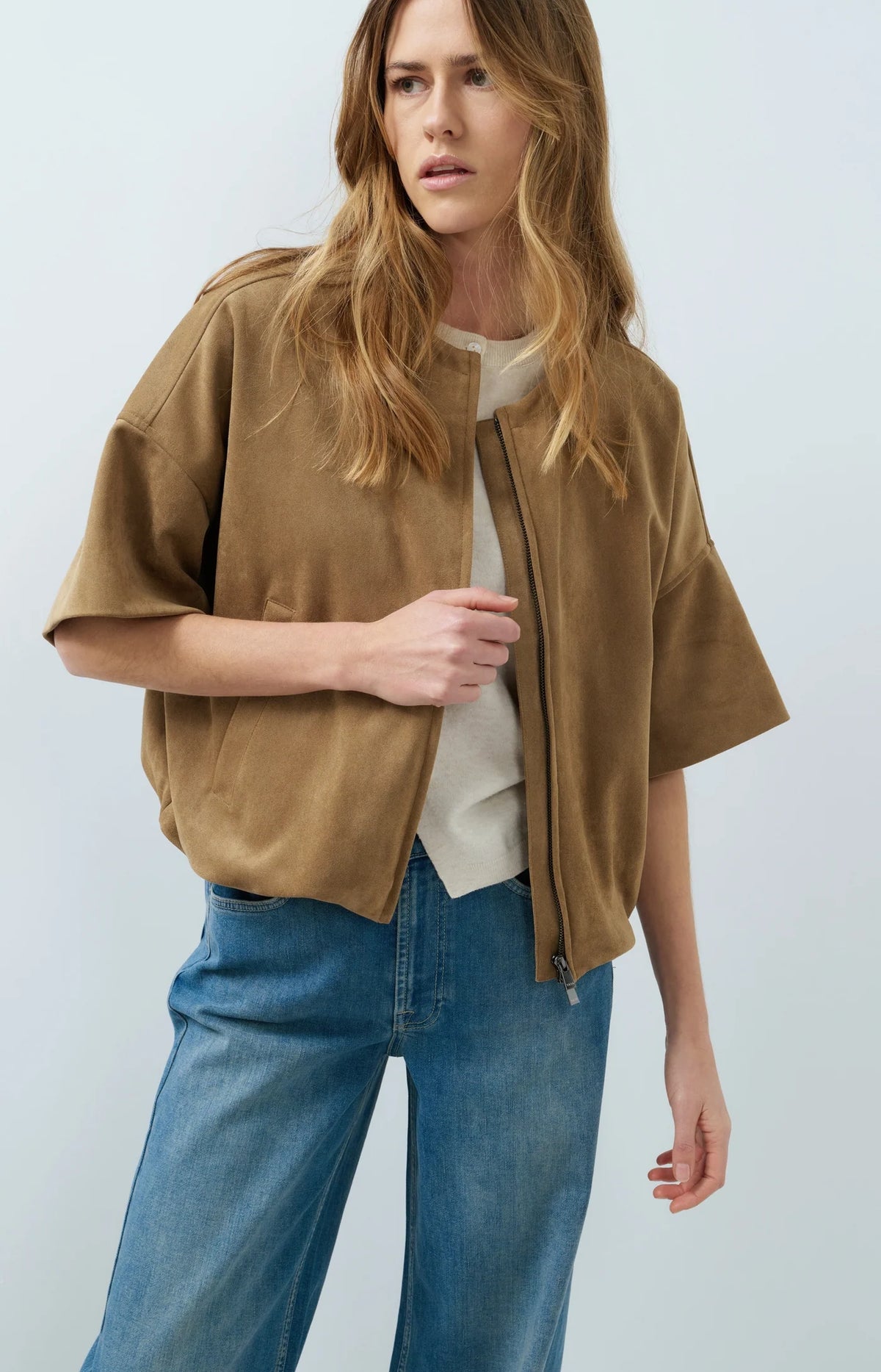 Oversized Suedine Jacket Short Sleeves