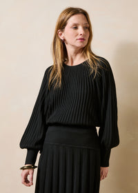 Black Ribbed Balloon Sleeve Jumper