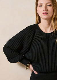 Black Ribbed Balloon Sleeve Jumper