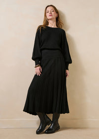 Black Ribbed Balloon Sleeve Jumper