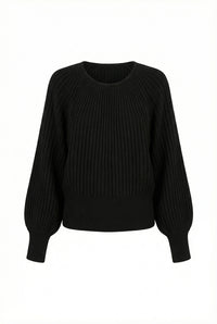 Black Ribbed Balloon Sleeve Jumper
