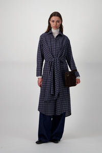 Navy Check Tie-Waist Shirt Dress