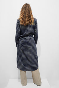 Navy Check Tie-Waist Shirt Dress