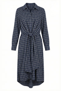 Navy Check Tie-Waist Shirt Dress