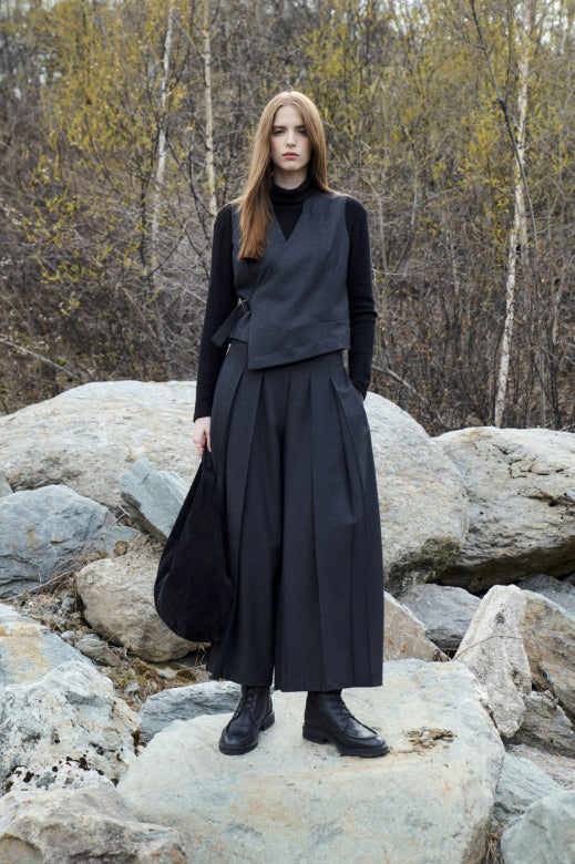 Charcoal Asymmetric Wrap Waistcoat
