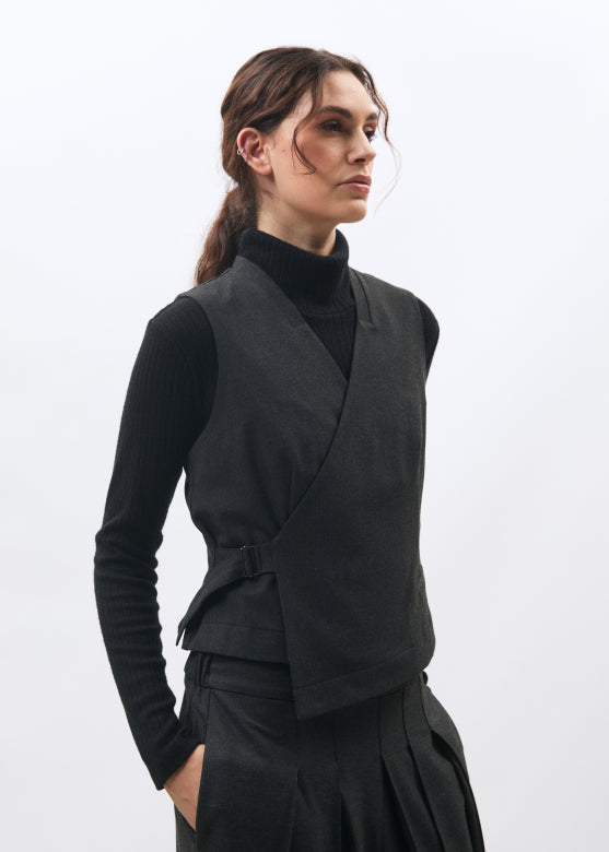 Charcoal Asymmetric Wrap Waistcoat