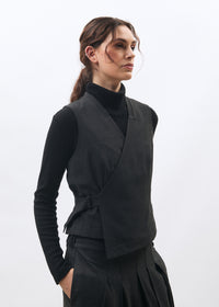 Charcoal Asymmetric Wrap Waistcoat