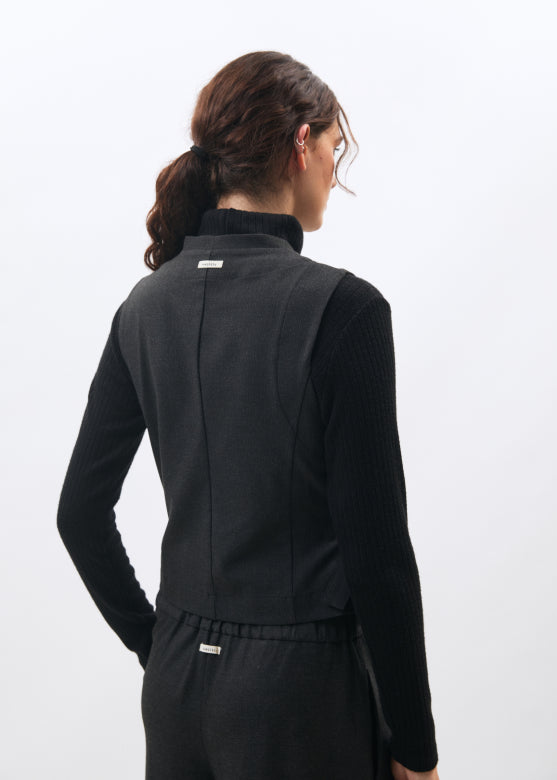 Charcoal Asymmetric Wrap Waistcoat