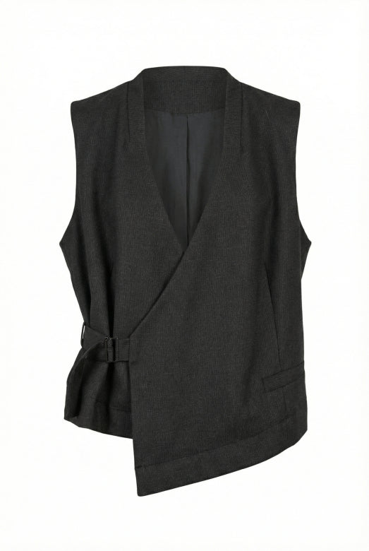 Charcoal Asymmetric Wrap Waistcoat