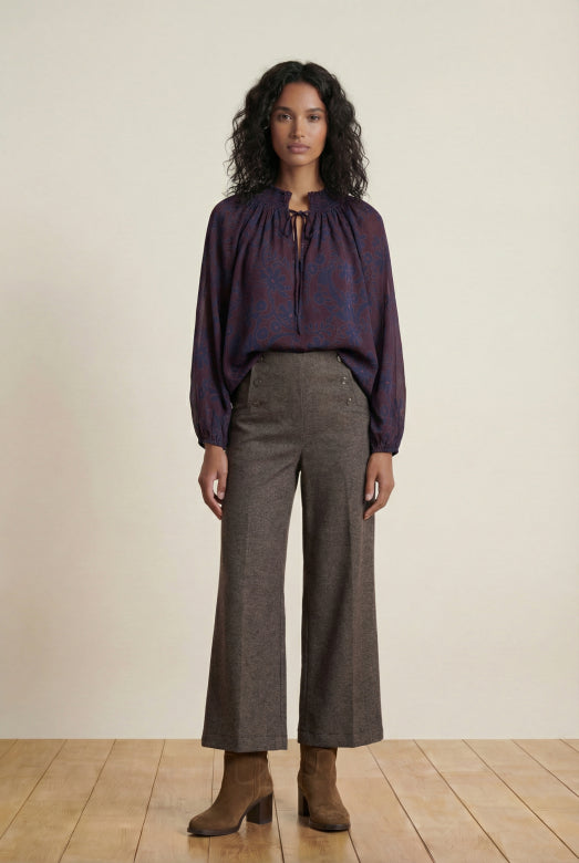 Charcoal Wide Leg Button Detail Trousers