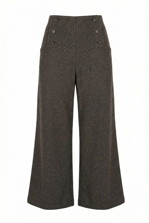 Charcoal Wide Leg Button Detail Trousers