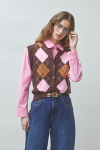 Argyle Knit Cardigan Vest –