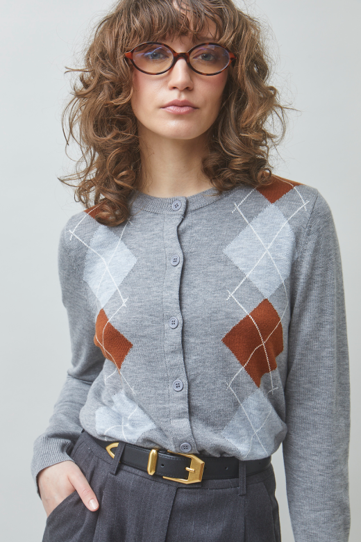 Argyle Fine Knit Cardigan