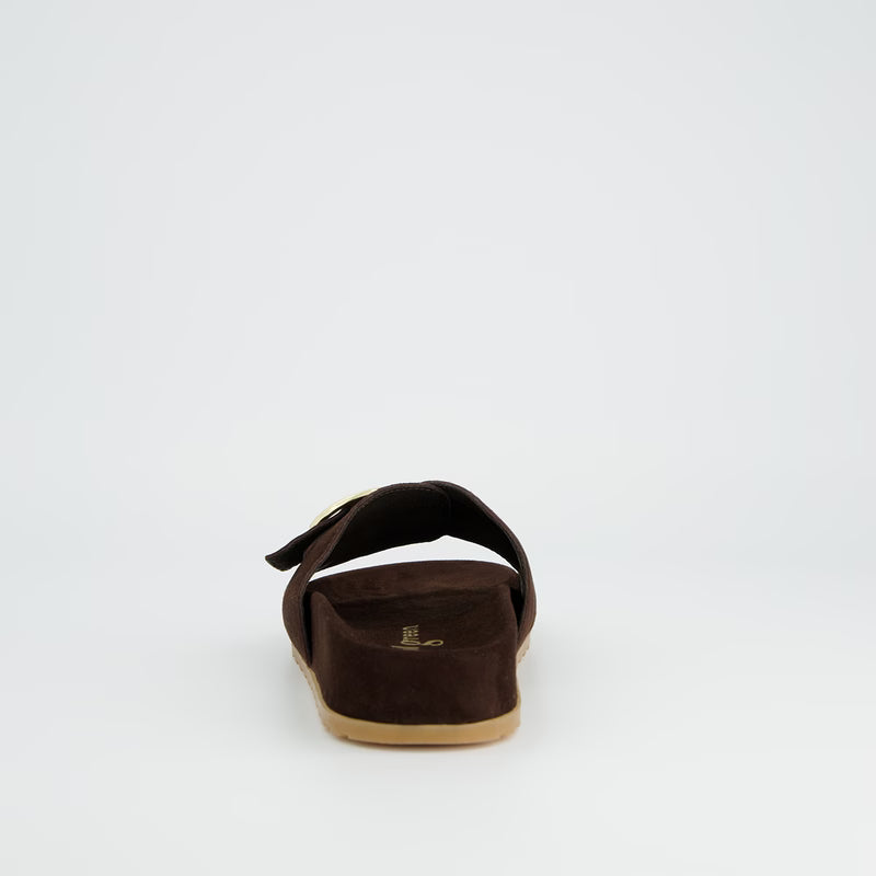 Brown Suede Slide Sandal with Buckle