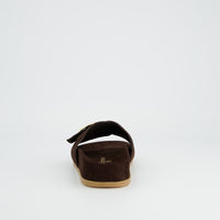 Brown Suede Slide Sandal with Buckle