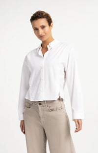 Poplin Blouse Adjustable Waist Long Sleeves