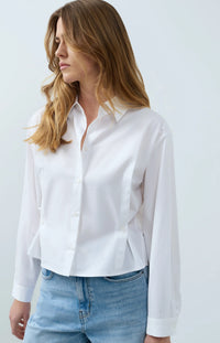 Poplin Blouse Adjustable Waist Long Sleeves