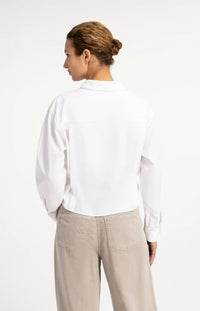 Poplin Blouse Adjustable Waist Long Sleeves