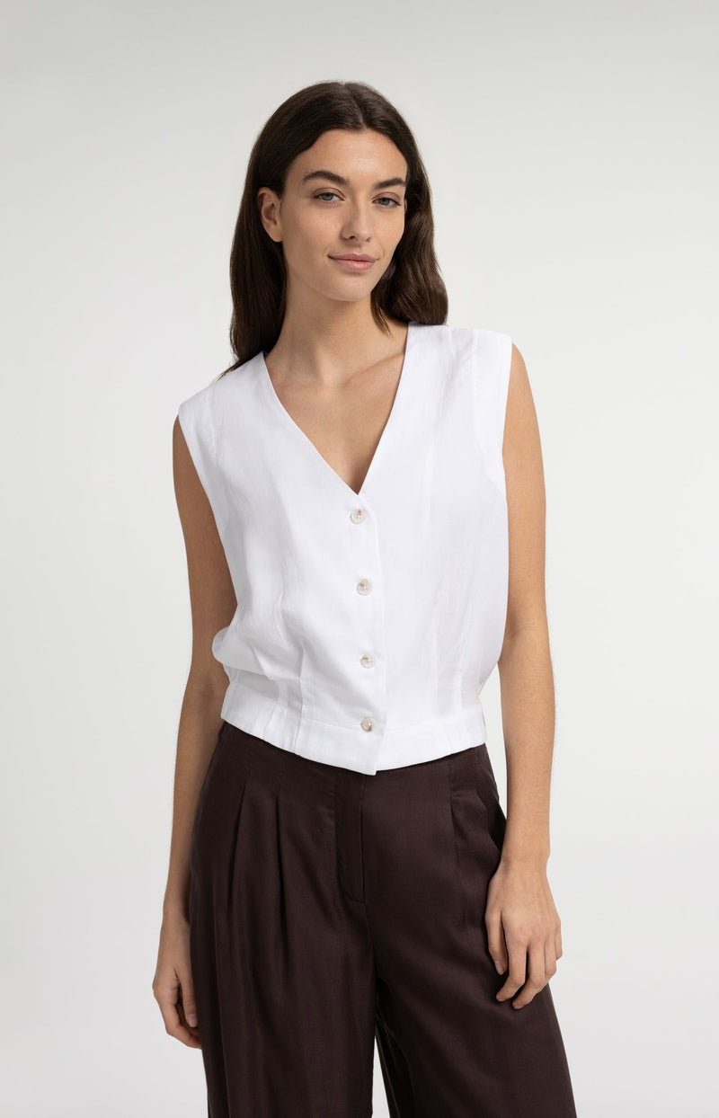Sleeveless Pleat Detail Blouse - YAYA - Pure White
