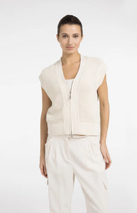 Sleeveless Mesh Knit Cardigan with Zipper Closure