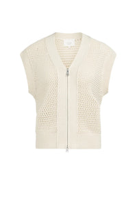 Sleeveless Mesh Knit Cardigan with Zipper Closure