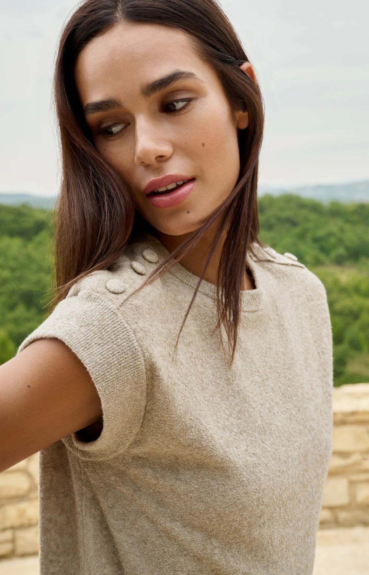 Sleeveless Sweater with Shoulder Button Details (Copy)