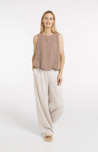Sleeveless Woven Top with Balloon Hem