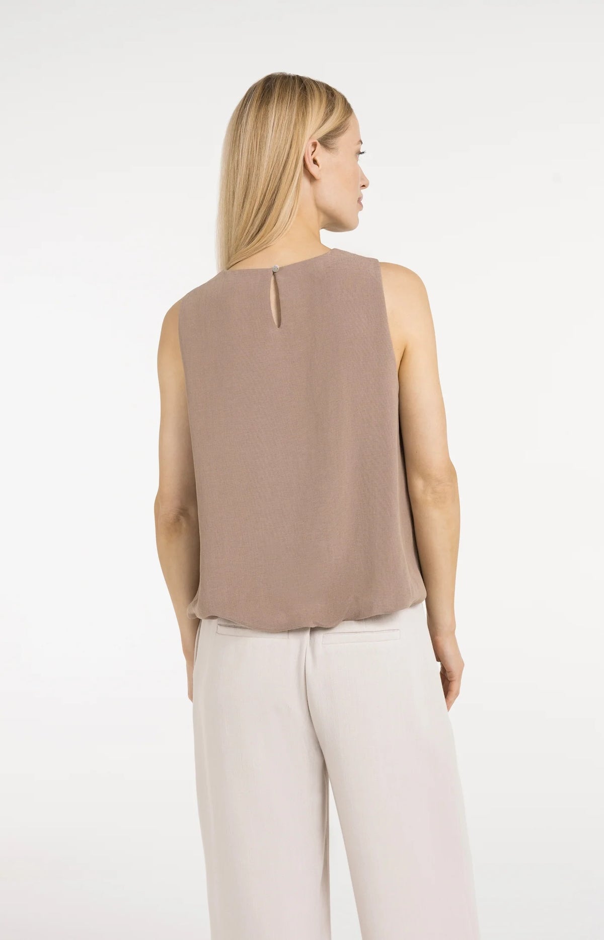 Sleeveless Woven Top with Balloon Hem