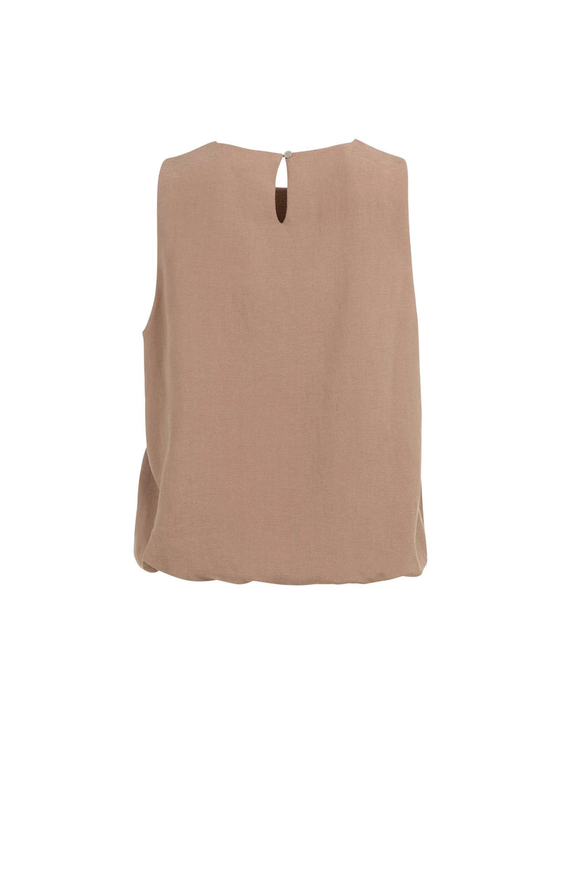 Sleeveless Woven Top with Balloon Hem