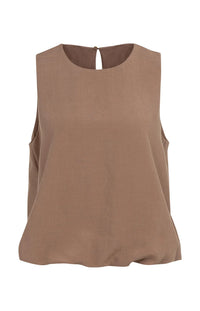 Sleeveless Woven Top with Balloon Hem