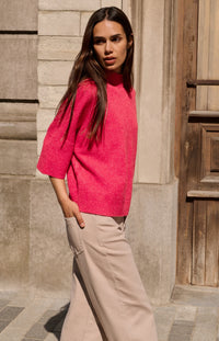 Sweater with Ribbed Three-quarter Sleeves