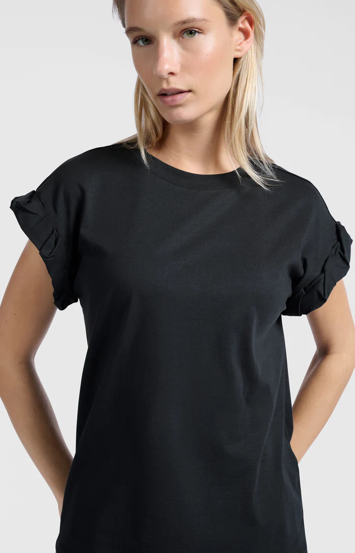 T-shirt with Round Neck and Pleated Sleeves
