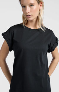 T-shirt with Round Neck and Pleated Sleeves