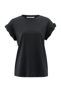T-shirt with Round Neck and Pleated Sleeves