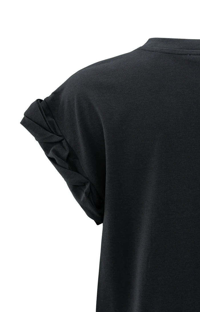 T-shirt with Round Neck and Pleated Sleeves
