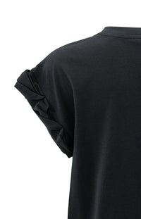 T-shirt with Round Neck and Pleated Sleeves