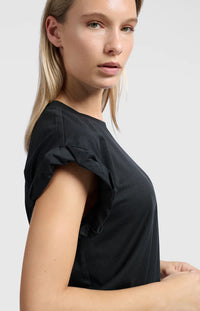 T-shirt with Round Neck and Pleated Sleeves