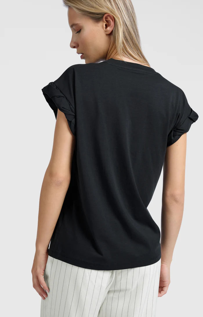 T-shirt with Round Neck and Pleated Sleeves