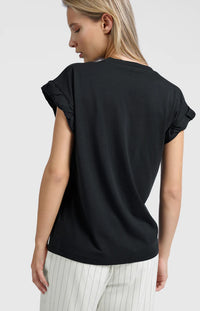 T-shirt with Round Neck and Pleated Sleeves