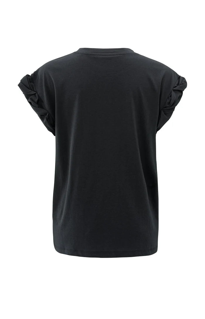 T-shirt with Round Neck and Pleated Sleeves