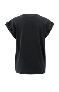 T-shirt with Round Neck and Pleated Sleeves