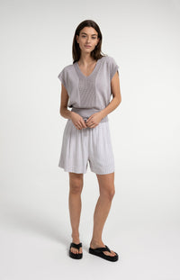 Textured Sweater with V-Neck - YAYA